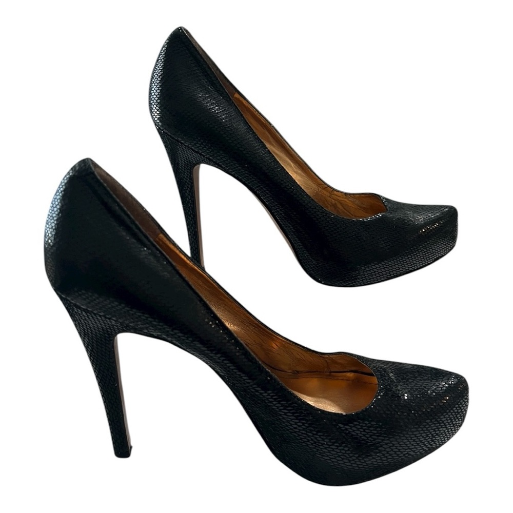 BCBGeneration Parade Black Snake Platform Pumps Size 9.5M